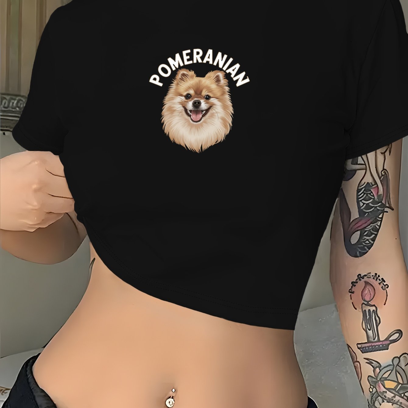 T-shirt magtröja med Pomeranian tryck, S-XXL, 3 Färger