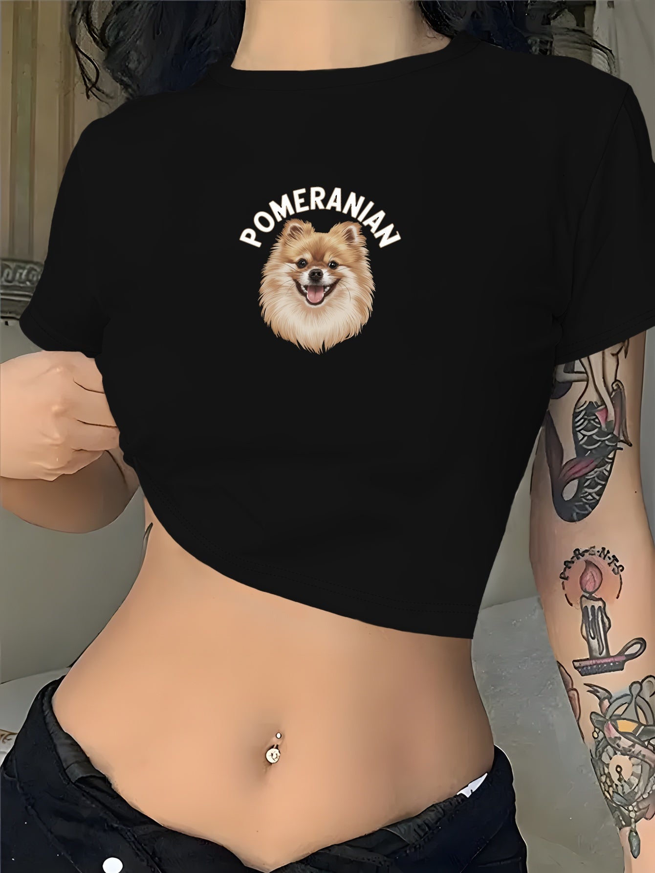 T-shirt magtröja med Pomeranian tryck, S-XXL, 3 Färger