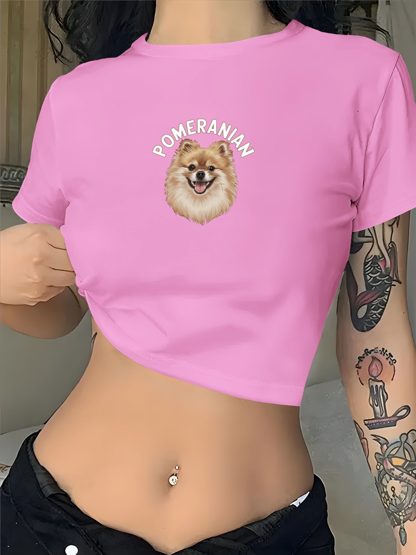 T-shirt magtröja med Pomeranian tryck, S-XXL, 3 Färger