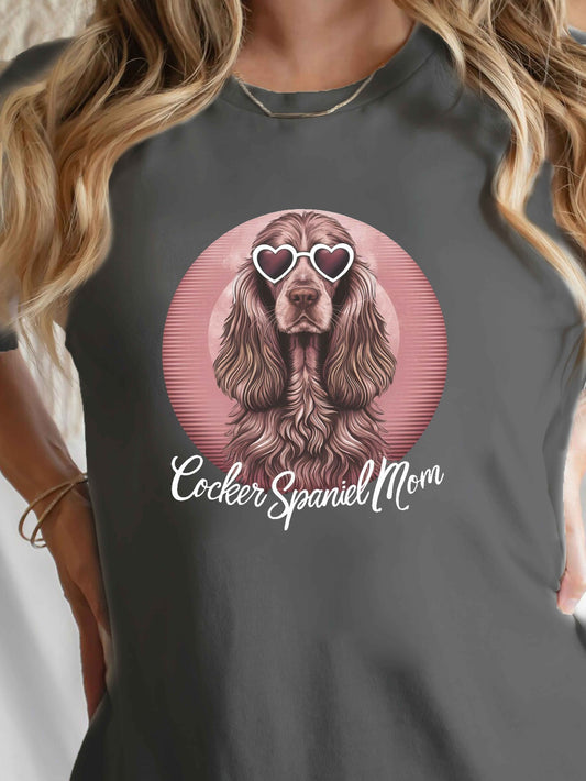 Cocker Spaniel T-shirt med mammatryck, kortärmad, rundhalsad, 3 Färger, S-XXL