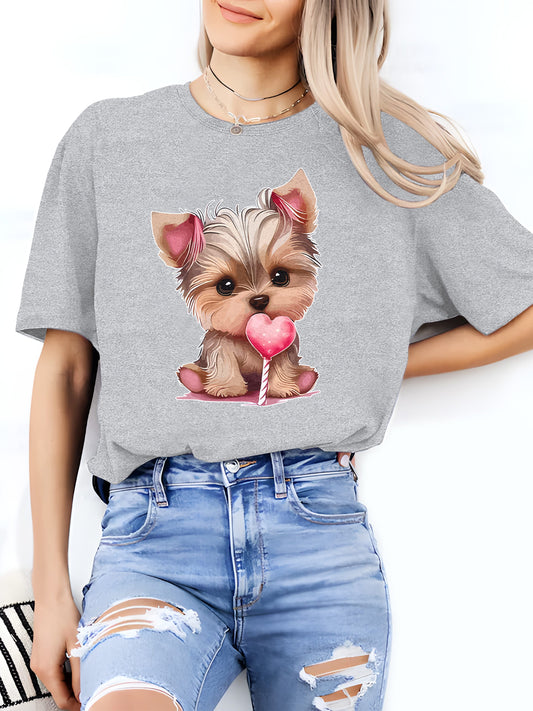 T-shirt med Yorkshire terrier tryck, S-XXL, 3 Färger